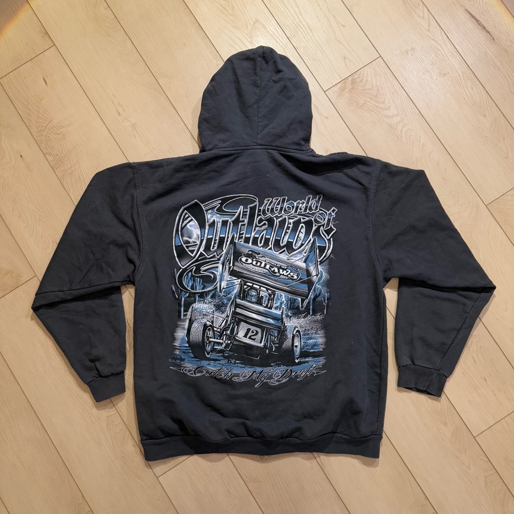 grey world of outlaws sprint cars zip up graphic hoodie large